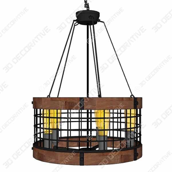 Anmytek C0019 Round Wooden Chandelier Metal Pendant Light  - 3D Decorative