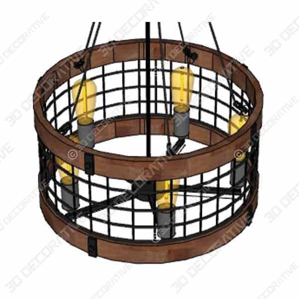 Anmytek C0019 Round Wooden Chandelier Metal Pendant Light - 3D Decorative