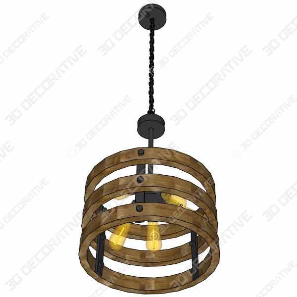 Anmytek C0014 Metal and Circular Wood Chandelier Pendant Light - 3D Decorative