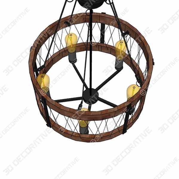 DERALAN Modern Rustic Chandelier Round Wood Five Lights  - 3D Decorative