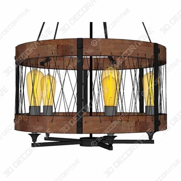 DERALAN Modern Rustic Chandelier Round Wood Five Lights   - 3D Decorative