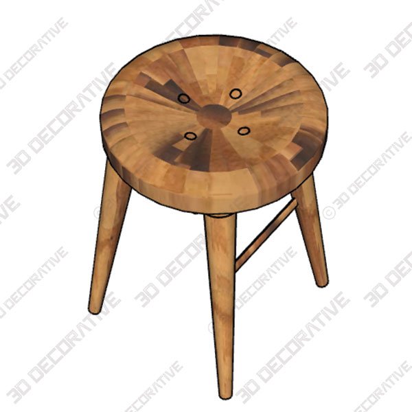 Suar Live Edge Round Barstool- 3D Decorative