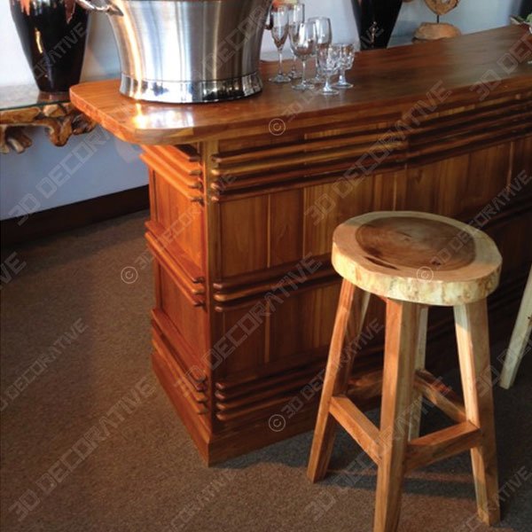 Suar Live Edge Round Barstool- 3D Decorative