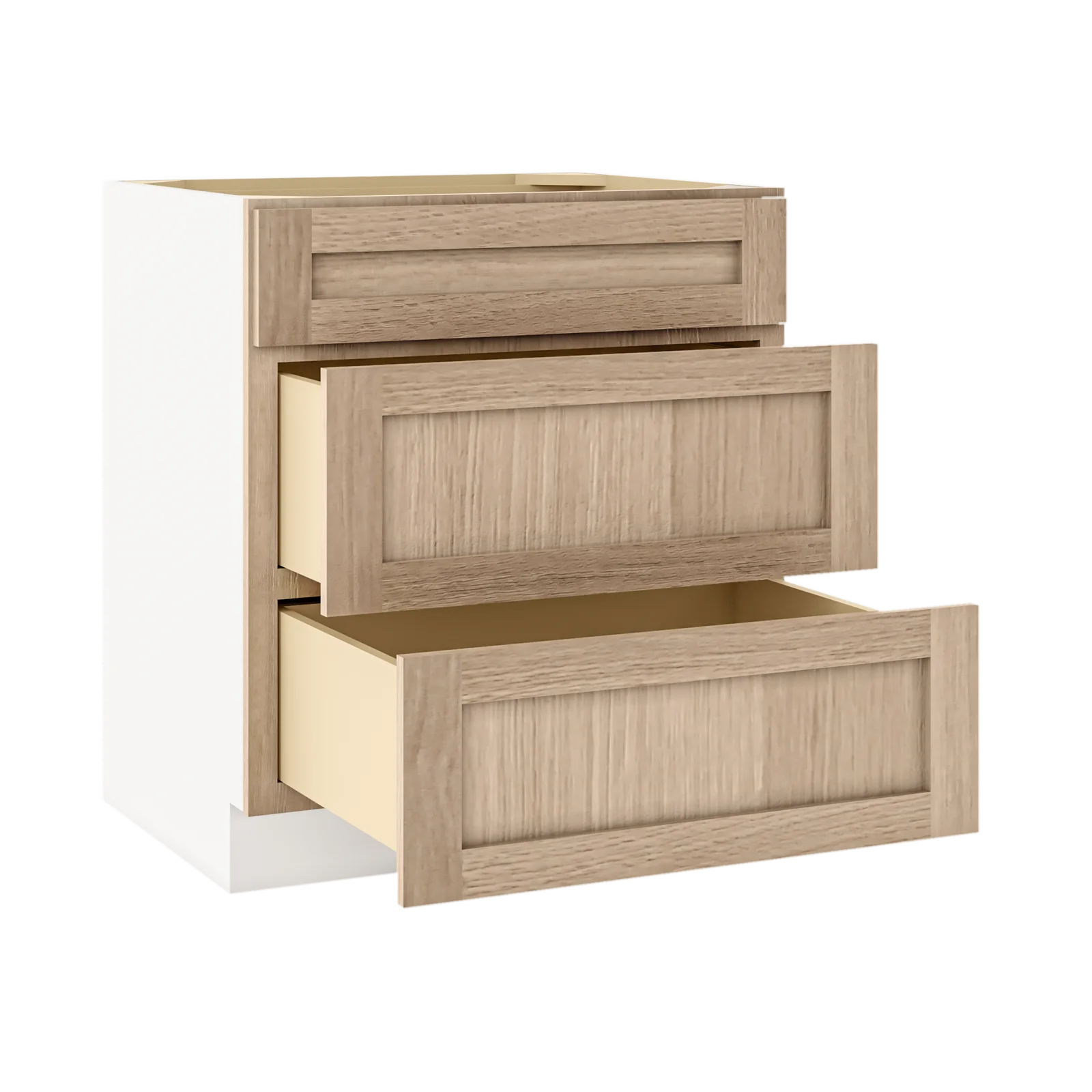 natural-white-oak-shaker-overlay-30-inch-base-3-draweropen-3d-decorative