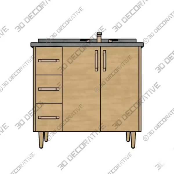 Ashbury 36 White Oak Vanity Right Sink Asymmetrical Design 3D Models