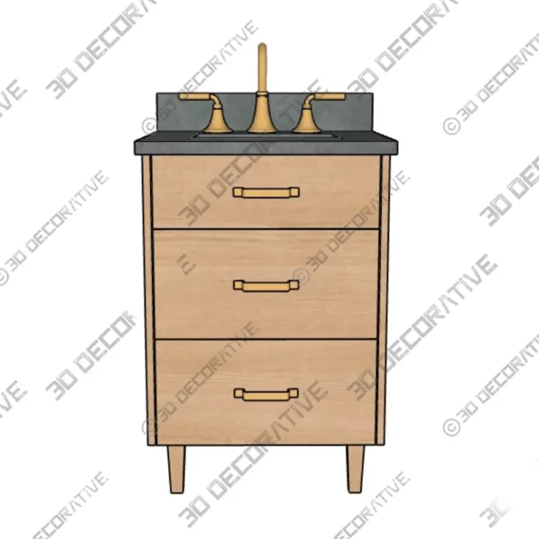 Ashbury Vanity 24 Inch Natural White Oak Bathroom 3D Models